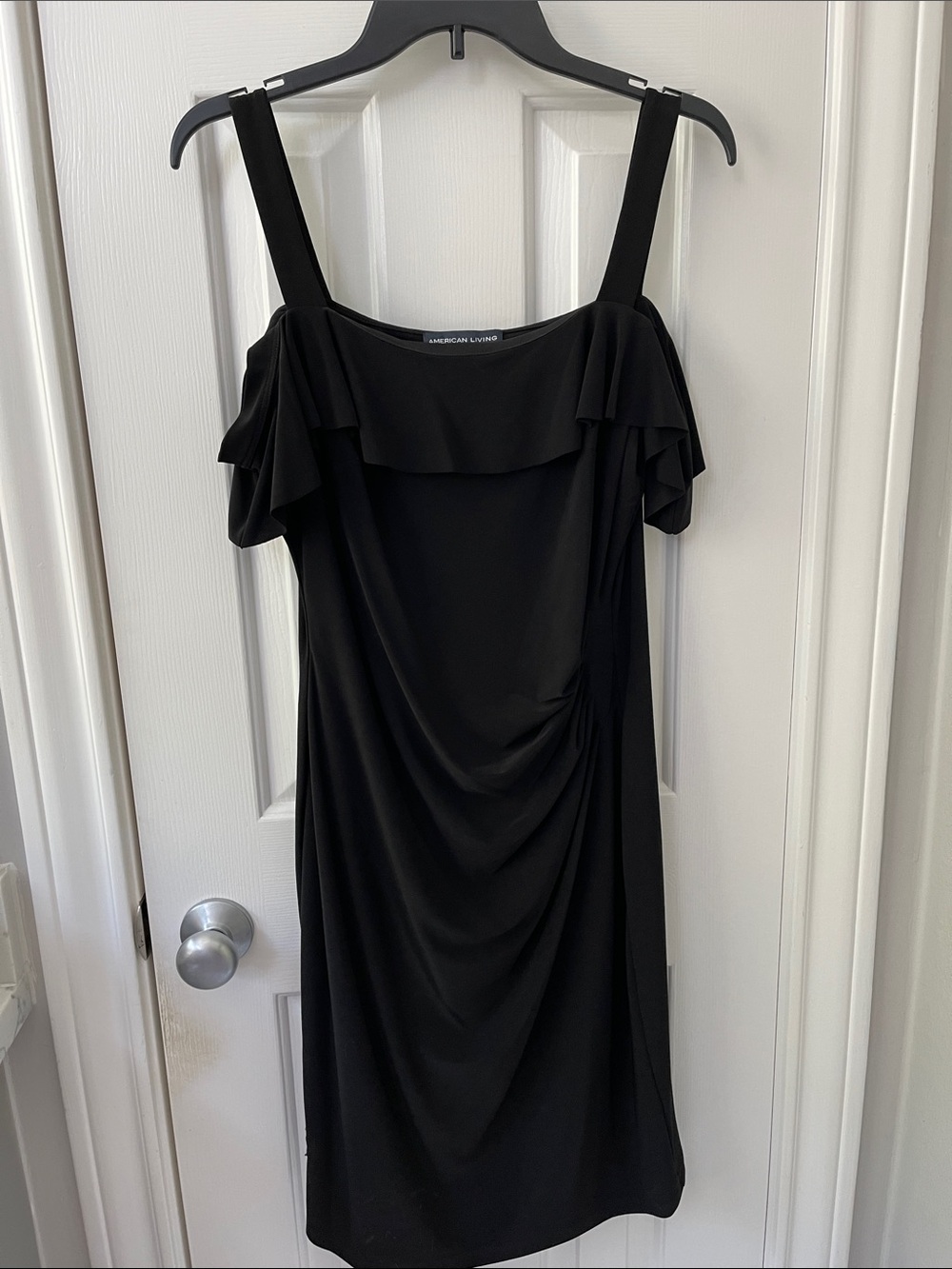 American Living Black Shoulder Ruffle Dress